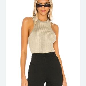 Elegant Superdown Gold Ribbed Sleeveless Top